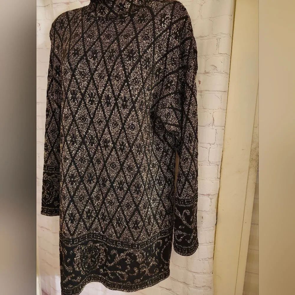 Vintage VG 1980's Pierre Cardin Blk/Gold Lurex Knit A-Line Mini Dress Sz.S USA - Picture 4 of 8